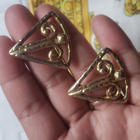 Earring triangle golden Vintage - Picture 8 of 9